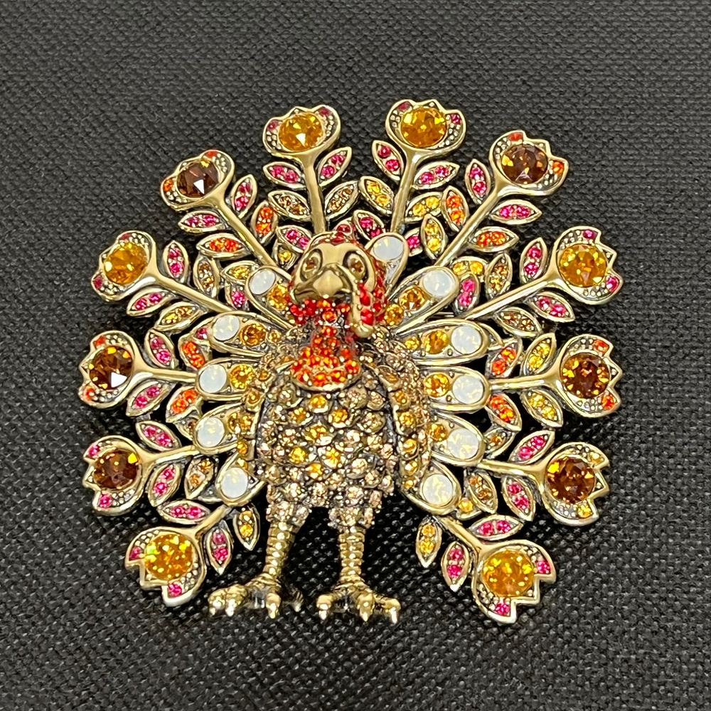 Heidi Daus Autumn Turkey Crystal Huge Pin Brooch 3”